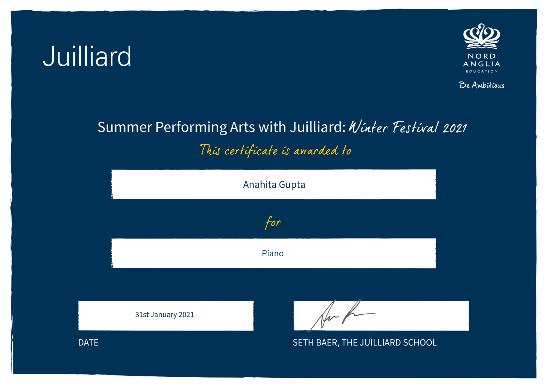 Musical Journey Certificate 4